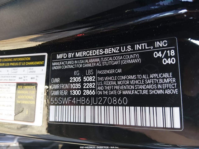 Aukcja sprzedaży 2018 Mercedes-benz C 350e, vin: 55SWF4HB6JU270860, numer aukcji: 44820625