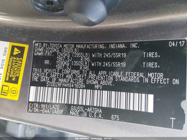 Toyota Highlander Limited 2017 5TDDZRFH4HS416084 Image 9