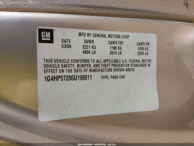 Aukcja sprzedaży 2006 Buick Lucerne Cx, vin: 1G4HP57286U198911, numer aukcji: 44820665