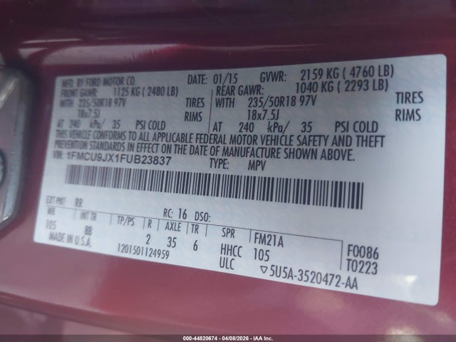 Ford Escape Titanium 2015 1FMCU9JX1FUB23837 Image 9