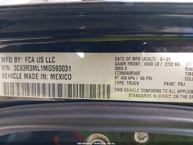 Aukcja sprzedaży 2021 Ram 3500 Laramie  4x4 6'4 Box, vin: 3C63R3ML1MG593031, numer aukcji: 44820677