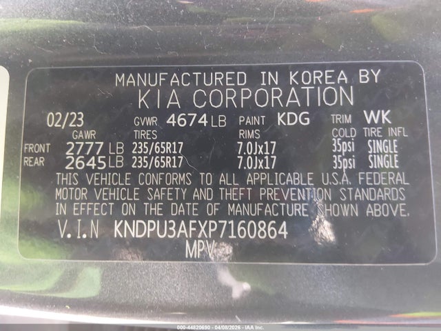 Продаж на аукціоні авто 2023 Kia Sportage Lx, vin: KNDPU3AFXP7160864, номер лоту: 44820690