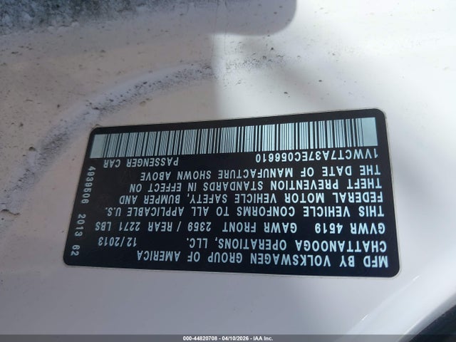 Aukcja sprzedaży 2014 Volkswagen Passat 1.8t Sel Premium, vin: 1VWCT7A37EC056610, numer aukcji: 44820708
