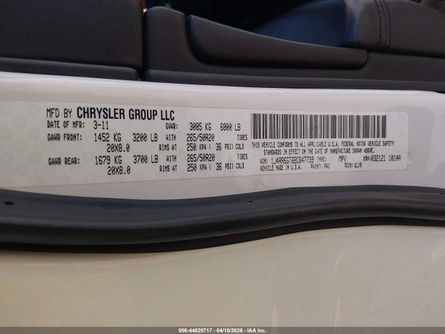 44820717 :رقم المزاد ، 1J4RR6GT6BC647739 vin ، 2011 Jeep Grand Cherokee Overland مزاد بيع