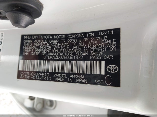 Toyota Prius Two 2014 JTDKN3DU7E0361872 Image 9