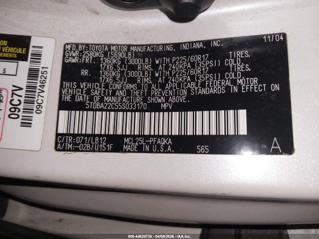 2005 TOYOTA SIENNA 5TDBA22C55S033170 Photo 8