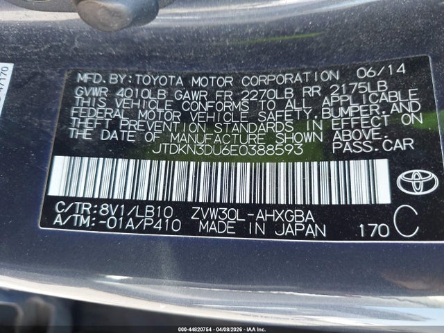 Toyota Prius Four 2014 JTDKN3DU6E0388593 Image 9