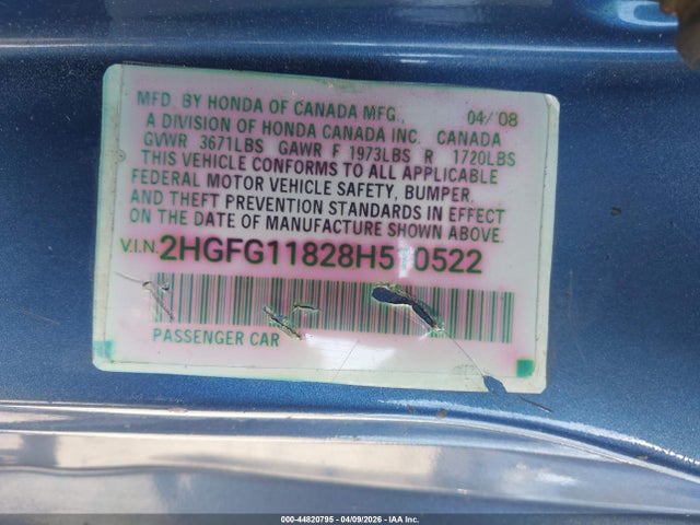 Aukcja sprzedaży 2008 Honda Civic Ex, vin: 2HGFG11828H510522, numer aukcji: 44820795