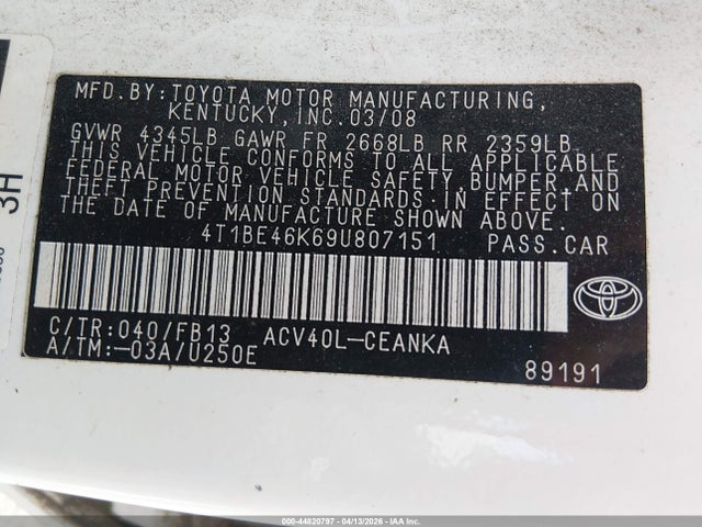 Продаж на аукціоні авто 2009 Toyota Camry, vin: 4T1BE46K69U807151, номер лоту: 44820797