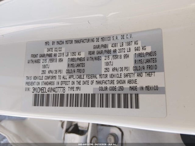 Продаж на аукціоні авто 2022 Mazda Cx-30 Premium, vin: 3MVDMBDL4NM407778, номер лоту: 44820799