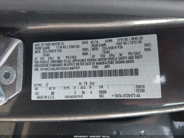 Ford Escape Titanium 2016 1FMCU9J91GUC44757 Image 9