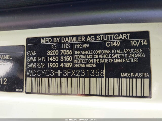 44820843 :رقم المزاد ، WDCYC3HF3FX231358 vin ، 2015 Mercedes-benz G 550 4matic مزاد بيع