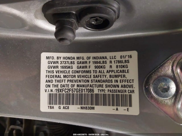 Honda Civic Lx 2016 19XFC2F57GE017086 Image 9