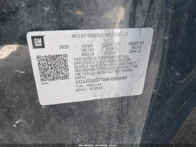 2021 Chevrolet Malibu Fwd Lt მანქანა იყიდება აუქციონზე, vin: 1G1ZD5ST3MF005849, აუქციონის ნომერი: 44820885
