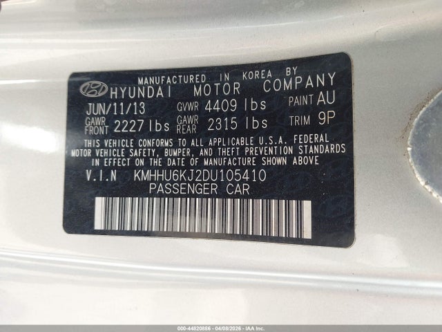 Продаж на аукціоні авто 2013 Hyundai Genesis 3.8 Grand Touring, vin: KMHHU6KJ2DU105410, номер лоту: 44820886