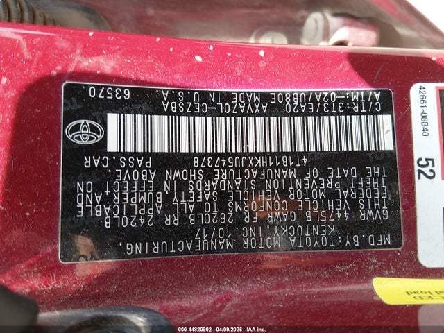 4T1B11HKXJU547378 Toyota CAMRY SE