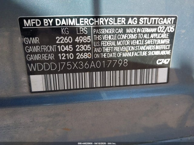 Продажа на аукционе авто 2006 Mercedes-benz Cls 500, vin: WDDDJ75X36A017798, номер лота: 44820908