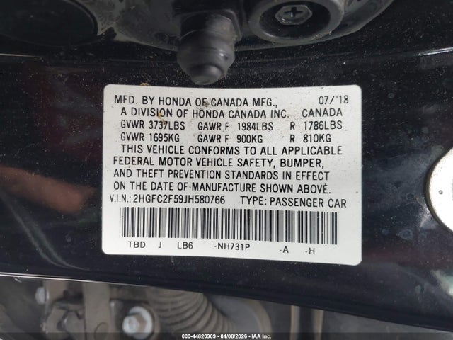 Honda Civic Lx 2018 2HGFC2F59JH580766 Image 9
