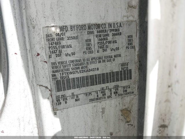 2002 FORD F-150 1FTRW07L52KA04218 Photo 8