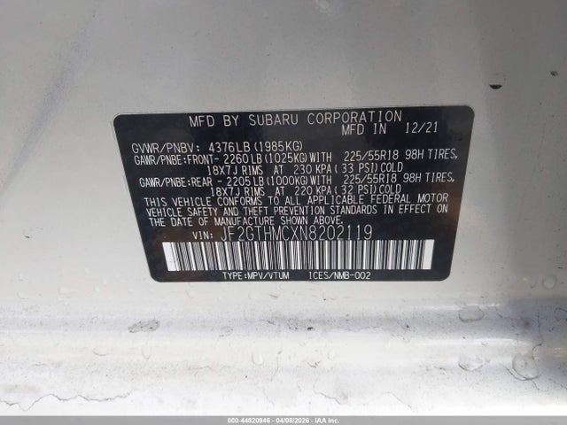Продаж на аукціоні авто 2022 Subaru Crosstrek Limited, vin: JF2GTHMCXN8202119, номер лоту: 44820946