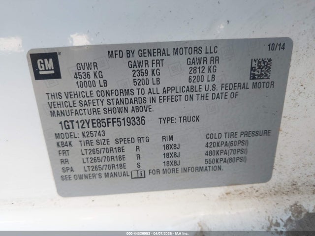 1GT12YE85FF519336 GMC Sierra 2500hd Sle
