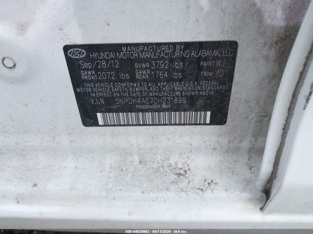 44820962 :رقم المزاد ، 5NPDH4AE7DH231899 vin ، 2013 Hyundai Elantra Gls مزاد بيع
