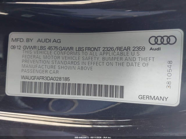 44820973 :رقم المزاد ، WAUGFAFR3DA028185 vin ، 2013 Audi A5 2.0t Premium مزاد بيع