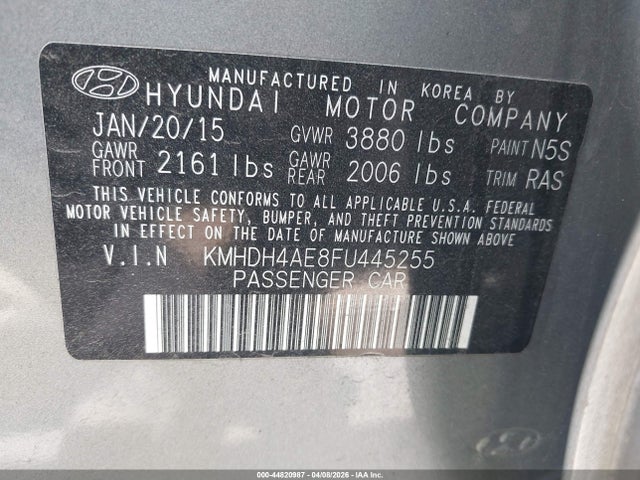 2015 Hyundai Elantra Se მანქანა იყიდება აუქციონზე, vin: KMHDH4AE8FU445255, აუქციონის ნომერი: 44820987