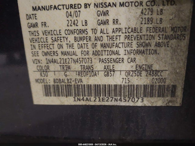 2007 NISSAN ALTIMA 1N4AL21E27N457073 Photo 8