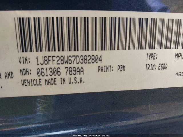 44821035 :رقم المزاد ، 1J8FF28W67D382804 vin ، 2007 Jeep Patriot Sport مزاد بيع