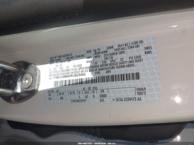 Продаж на аукціоні авто 2024 Ford Escape St-line, vin: 1FMCU9MN0RUB25982, номер лоту: 44821037