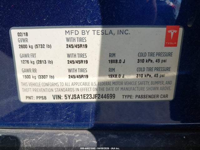 Продаж на аукціоні авто 2018 Tesla Model S 100d/75d/p100d, vin: 5YJSA1E23JF244699, номер лоту: 44821045