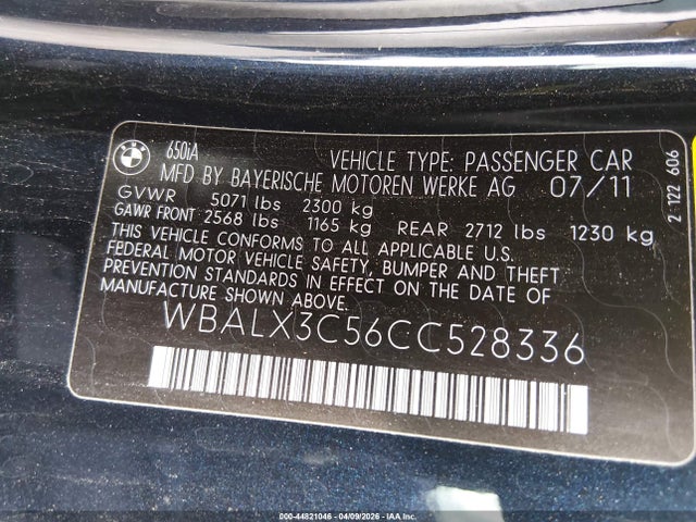 Aukcja sprzedaży 2012 Bmw 650i, vin: WBALX3C56CC528336, numer aukcji: 44821046