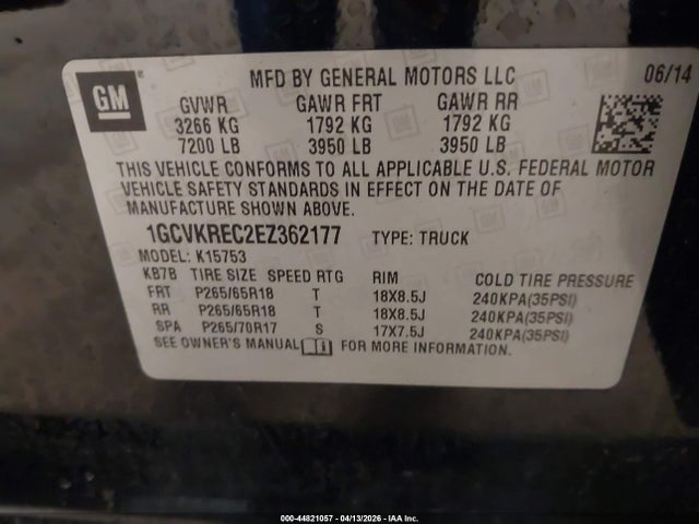 Продаж на аукціоні авто 2014 Chevrolet Silverado 1500 1lt, vin: 1GCVKREC2EZ362177, номер лоту: 44821057