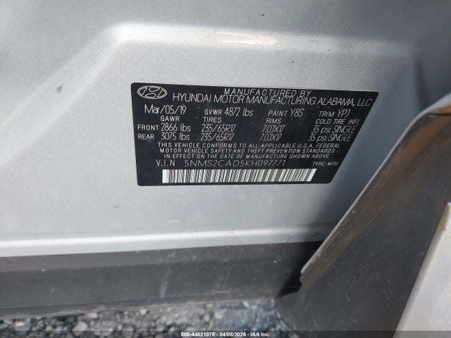 Aukcja sprzedaży 2019 Hyundai Santa Fe Se, vin: 5NMS2CAD5KH097771, numer aukcji: 44821070