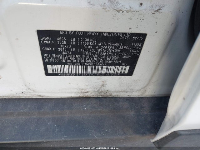 Продаж на аукціоні авто 2015 Subaru Outback 2.5i Limited, vin: 4S4BSANC0F3305447, номер лоту: 44821073