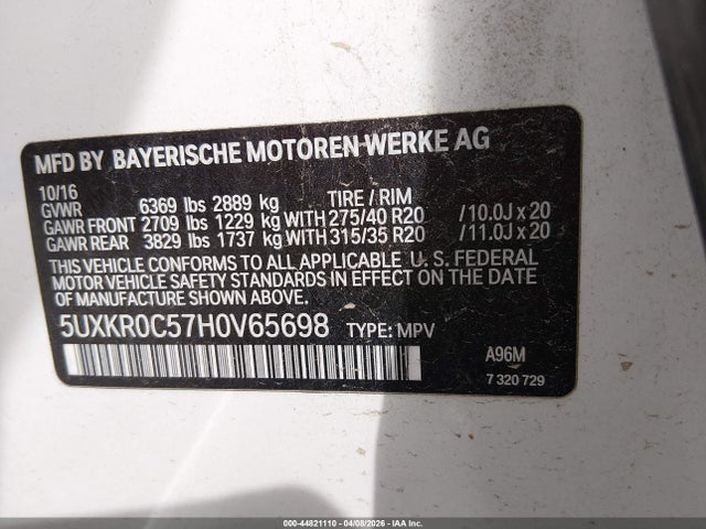 2017 Bmw X5 Xdrive35i მანქანა იყიდება აუქციონზე, vin: 5UXKR0C57H0V65698, აუქციონის ნომერი: 44821110