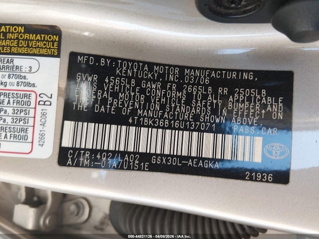 Продаж на аукціоні авто 2006 Toyota Avalon Xls, vin: 4T1BK36B16U137071, номер лоту: 44821126