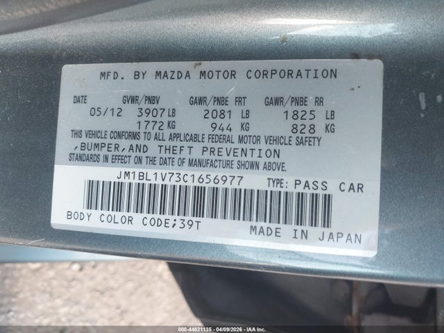 Aukcja sprzedaży 2012 Mazda Mazda3 I Touring, vin: JM1BL1V73C1656977, numer aukcji: 44821135