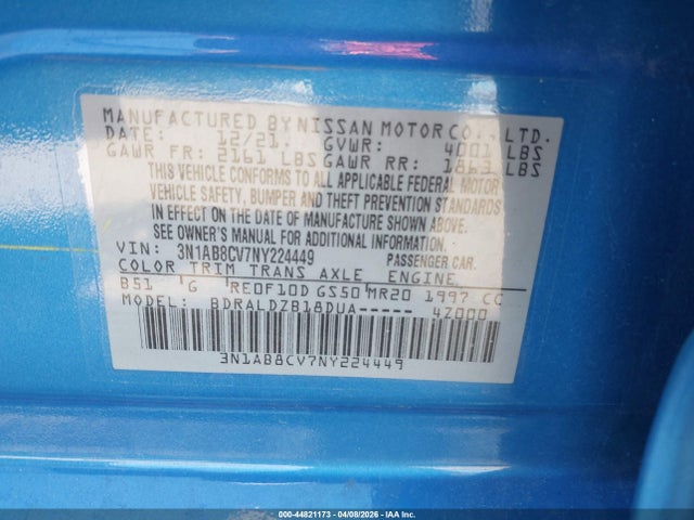3N1AB8CV7NY224449 Nissan Sentra Sv Xtronic Cvt