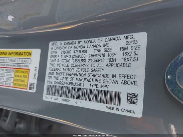 Продажа на аукционе авто 2024 Honda Cr-v Ex-l 2wd, vin: 2HKRS3H73RH308011, номер лота: 44821183