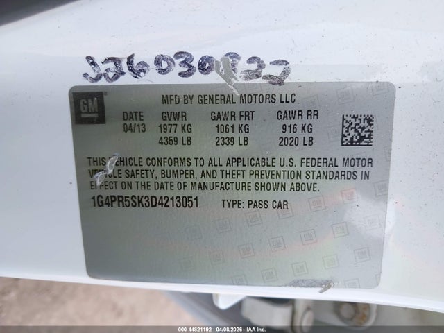 2013 Buick Verano Convenience Group მანქანა იყიდება აუქციონზე, vin: 1G4PR5SK3D4213051, აუქციონის ნომერი: 44821192