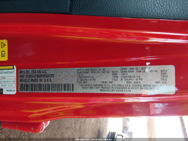 1C4HJXFN8MW565725 Jeep Wrangler Unlimited Rubicon 4x4