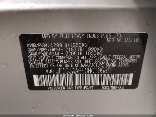 Продаж на аукціоні авто 2016 Subaru Impreza 2.0i, vin: JF1GJAA66GH010585, номер лоту: 44821205