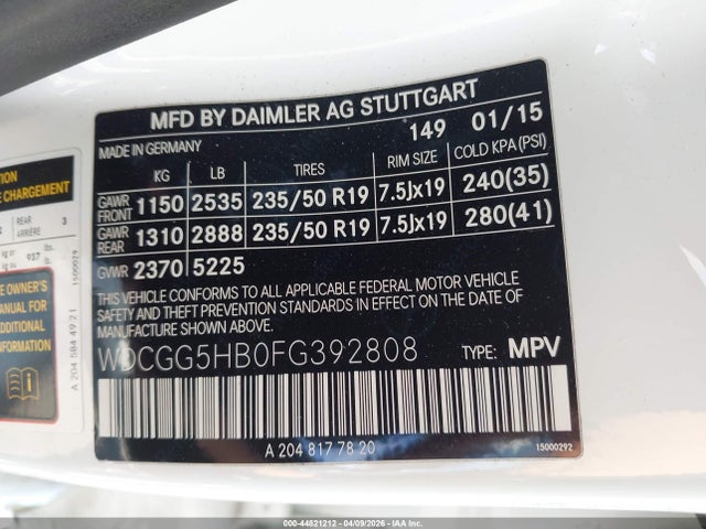 WDCGG5HB0FG392808 Mercedes-Benz GLK 350