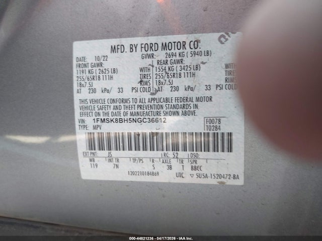Ford Explorer 2022 1FMSK8BH5NGC36612 Image 9