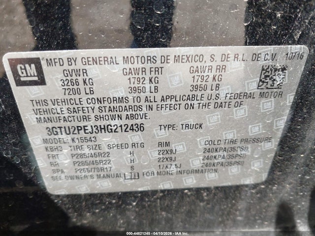 2017 Gmc Sierra 1500 Denali მანქანა იყიდება აუქციონზე, vin: 3GTU2PEJ3HG212436, აუქციონის ნომერი: 44821245