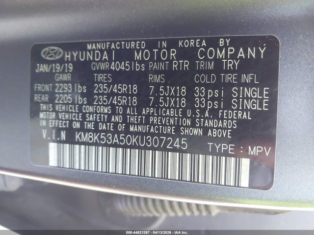 Aukcja sprzedaży 2019 Hyundai Kona Iron Man, vin: KM8K53A50KU307245, numer aukcji: 44821267