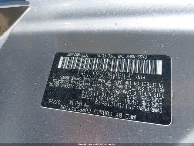 Aukcja sprzedaży 2025 Subaru Impreza Base 5-door, vin: JF1GUABC0S8321353, numer aukcji: 44821344