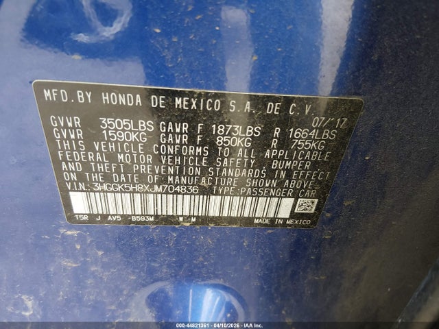 3HGGK5H8XJM704836 Honda FIT EX